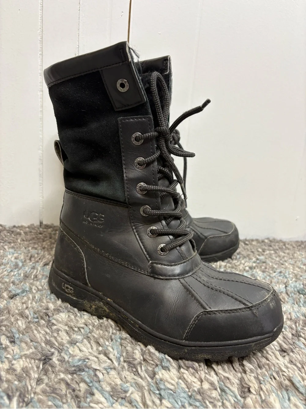 Ugg Boots Kids 4 Butte Lace Up Tall Thinsulate Waterproof All Black Winter